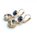 Earrings By Mariana Woman Delicate Light Peach and Metallic Blue Swarovski Crystals - Image 2