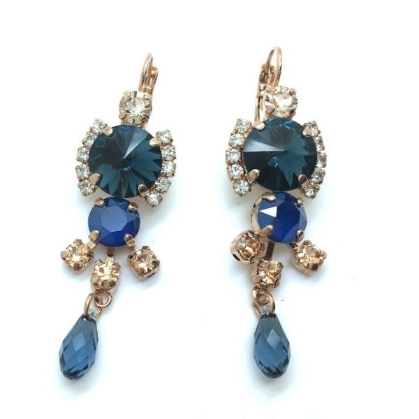 Mariana Earrings Montana Blue & Metallic Blue Drop Austrian Crystals Spring 2019 Coll.