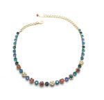 Mariana Necklace Blue/Peach Austrian Crystals & Gold Flower Bird Of Paradise Botanica Coll.