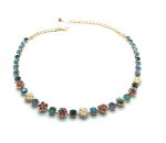 Mariana Necklace Blue/Peach Austrian Crystals & Gold Flower Bird Of Paradise Botanica Coll. - Image 2