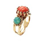 Ring By Mariana Woman Green Aventurine Mineral and Orange Swarovski Crystals