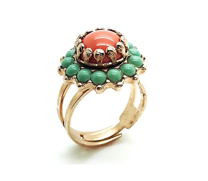 R-7163-M333-RG (2) Ring By Mariana Woman Beautiful Hematite Mineral And Green Swarovski Crystals - Image 1