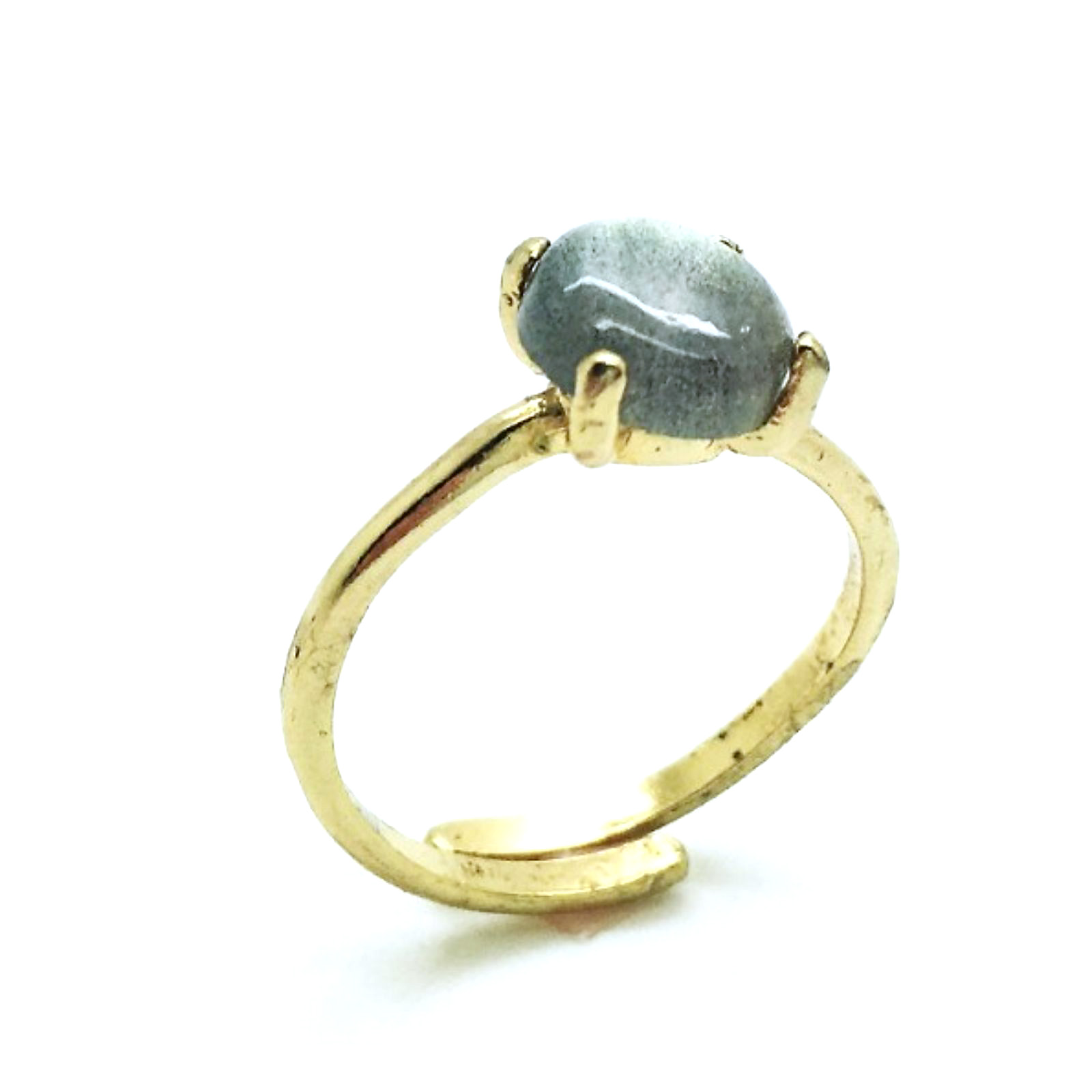 R-7606-M55-YG (2) Mariana Ring Beautiful Round Shape Labradorite Mineral My Treasures Coll. - Image 1