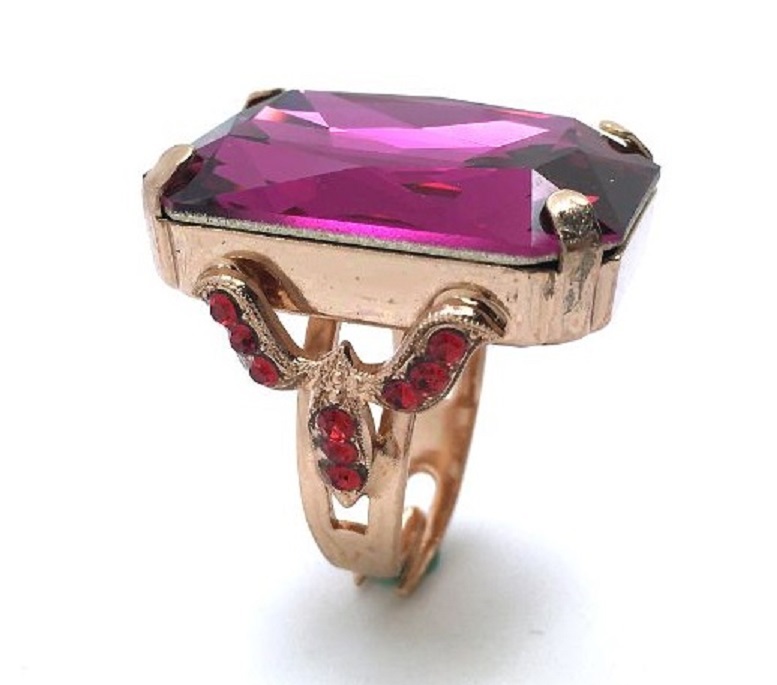 R-7878-227-RG-1 Mariana Ring Emerald Shape Light Siam & Fuchsia Swarovski Crystal My Treasures Coll. - Image 1