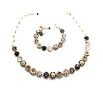 Jewelry Set By Mariana Woman Bracelet and Necklace Black Orchid Flower Swarovski Crystals
