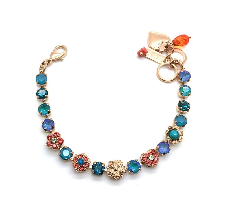 B-4028-2-1911-RG (2) Bracelet By Mariana Botanica Coll. Caribbean Blue and Peach Swarovski Crystals - Image 1