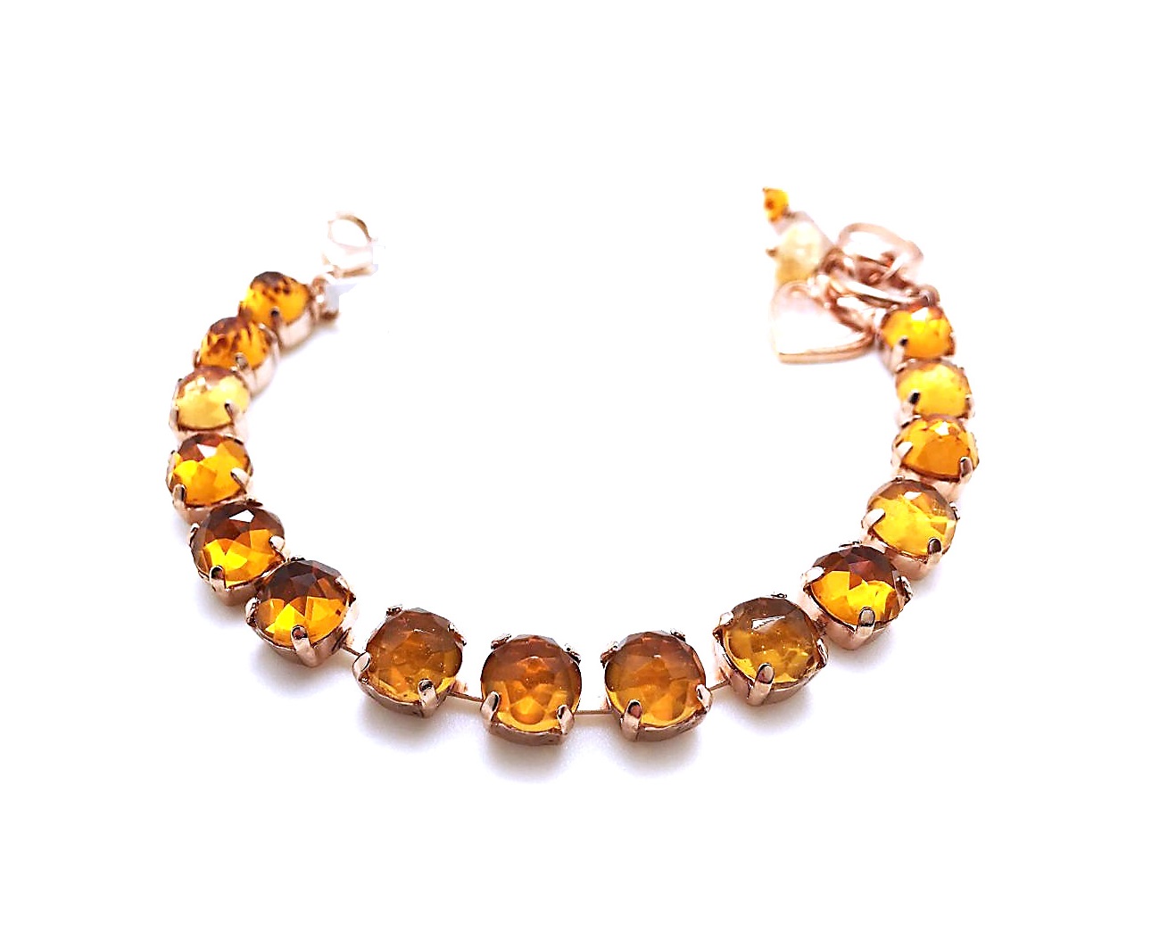B-4252-M89M89-EG (2) Mariana Bracelet Honey Amber Austrian Crystals Padparadischa Madera Quartz Stone - Image 1