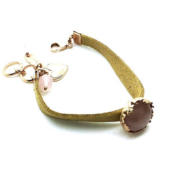 Mariana Bracelet Leather and Beautiful Indian Sapphir & Smoked Topaz Pink Shell My Treasures Coll.