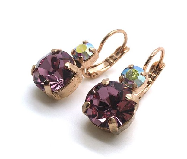 E-1037-212-RG6 (3) Earrings By Mariana Woman Classic Lt. Amethyst and Crystal AB Swarovski Crystal - Image 1