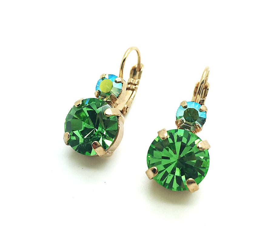 E-1037-214-RG (2) Earrings By Mariana Woman Graceful Peridot and Peridot AB Swarovski Crystals - Image 1