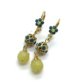 Earrings By Mariana Kokomo Songbook Coll. Yellow Jasper & Blue Swarovski Crystals - Image 2
