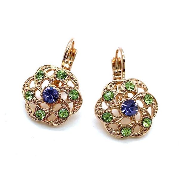 Mariana Earrings Peridot & Tanzanite Flower Austrian Crystals My Treasures Coll.