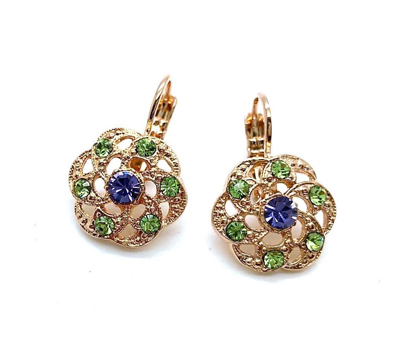 E-1309-214539-RG6 (3) Mariana Earrings Peridot & Tanzanite Flower Austrian Crystals My Treasures Coll. - Image 1