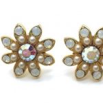 Earrings By Mariana Woman Flower Shape White and Aurore Boreale Swarovski Crystals
