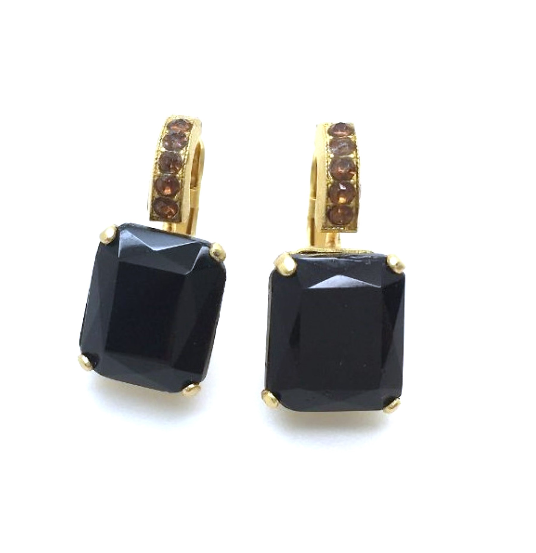E-1421-221-4-YG (2) Earrings By Mariana Woman Black and Topaz Rectangle Shape Swarovski Crystal - Image 1