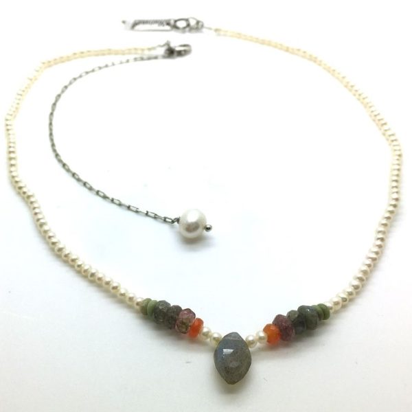 Mariana Necklace Pendant Pearls & Labradorite Mix Colored Stones My Treasures Coll.