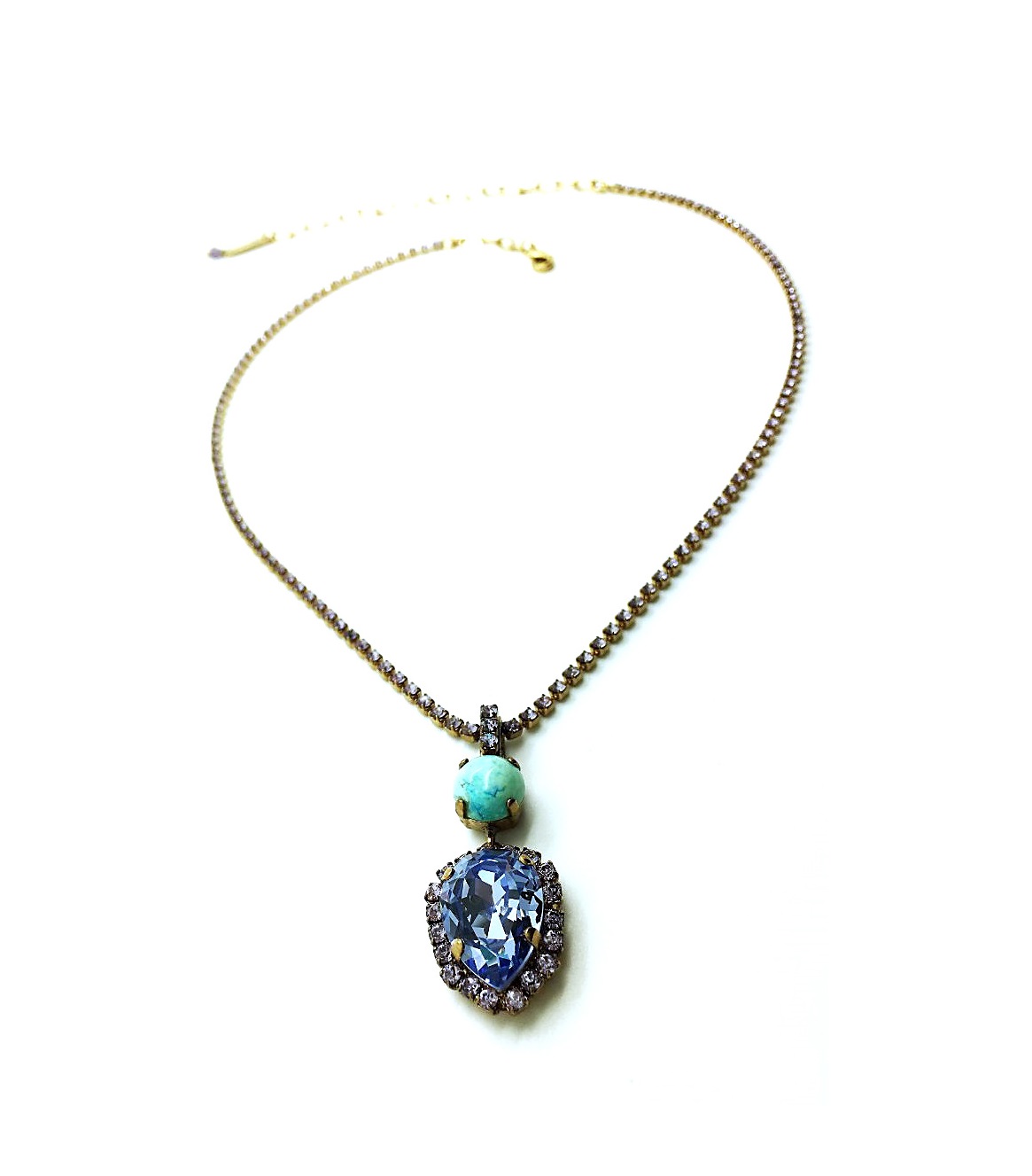 N-5098 90 M1107 EG (1) Mariana Necklace Pendant Turquoise & Purple Pair Shape Austrian Crystals Caribbean Life Coll. - Image 1