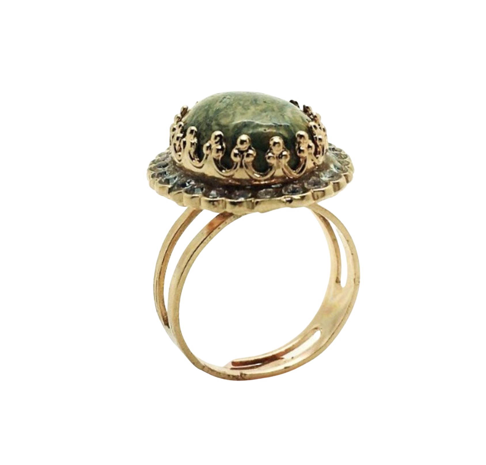 R-7090-M1021-RG Ring By Mariana Woman Beautiful Ckine Agate Mineral and Swarovski Crystals - Image 1