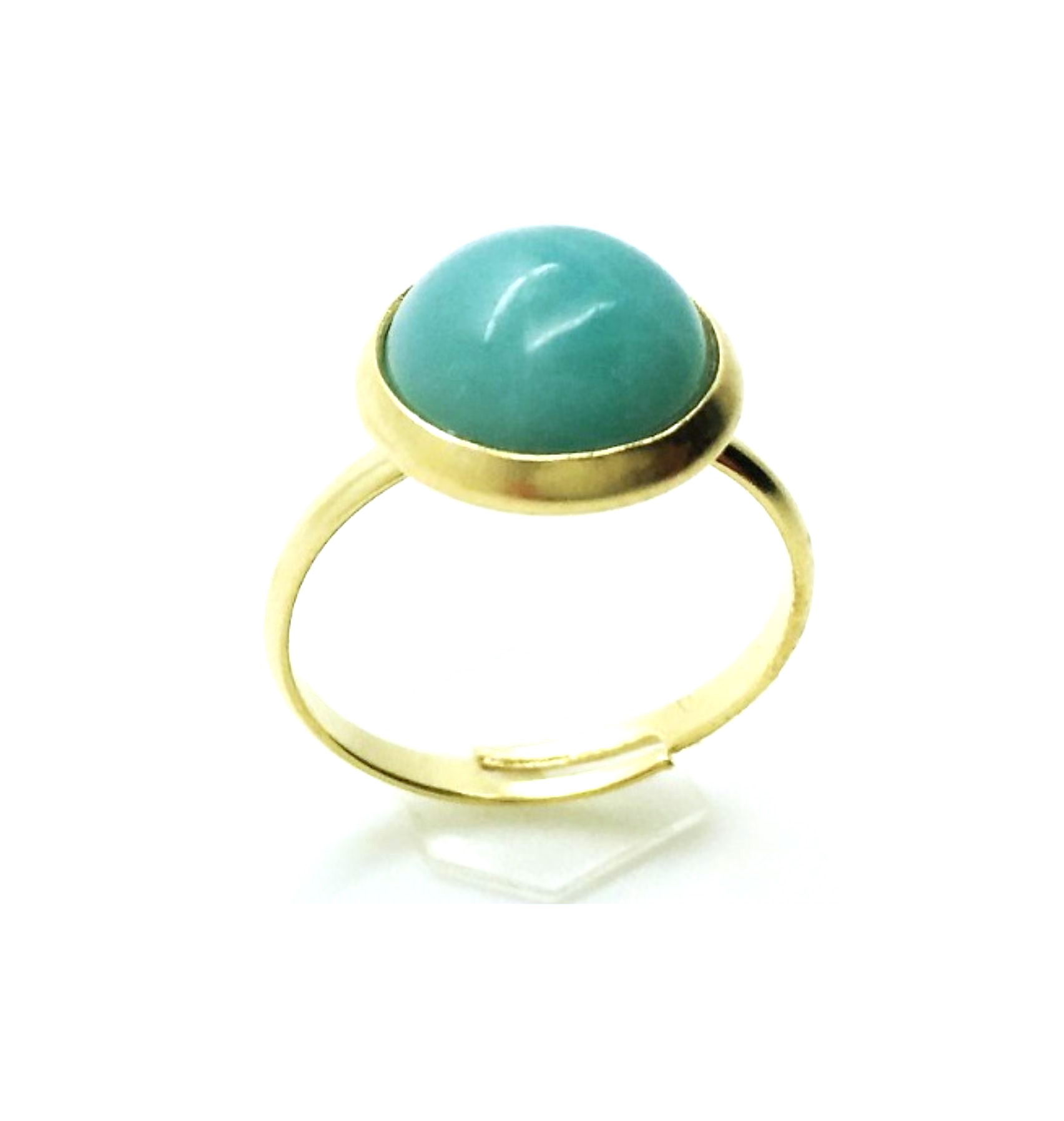 R-7110 M80 (4) Mariana Ring Yellow Jasper Beautiful Circle Shape Amazonite Stone - Image 1
