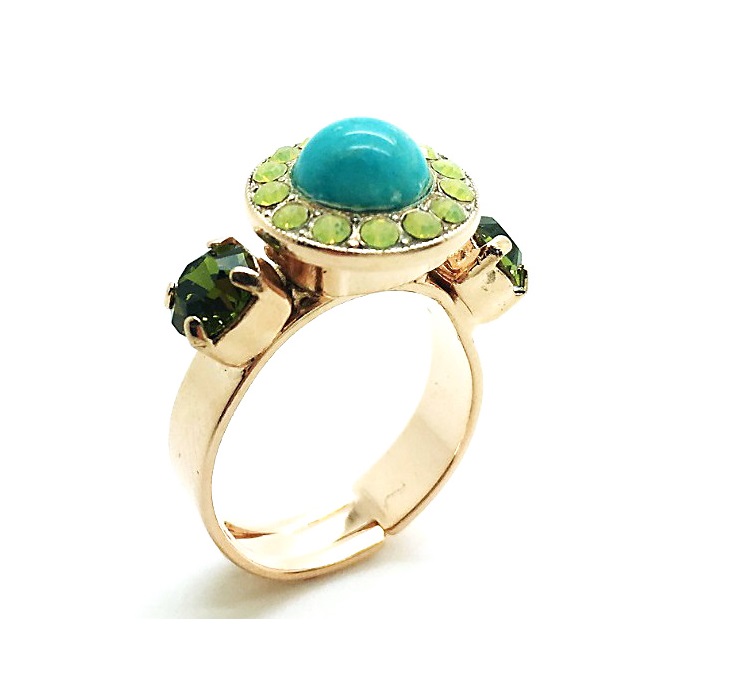 R-7112-M13-RG (2) Ring By Mariana My Treasures Coll. Beautiful Turquoise Stone & Yellow Swarovski Crystals - Image 1