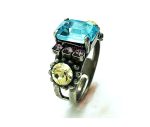 Mariana Ring Yellow & Light Blue Beautiful Rectungle Swarovski Crystal - Image 3