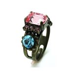 Mariana Ring Pearl Beautiful Rectungle Shape Pink& Light Blue Crystal Swarovski