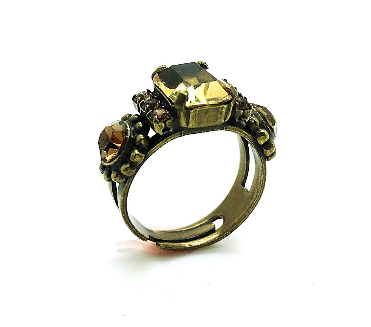 R-7202-M15-AG (2) Ring By Mariana Rectangle Shape Citrine & Smokey Green Swarovski Crystals - Image 1
