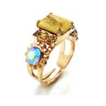 Ring By Mariana Woman Beautiful Rectangle Yellow Jasper Mineral and AB Swarovski Crystals