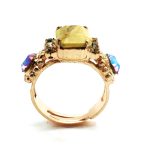 Ring By Mariana Woman Beautiful Rectangle Yellow Jasper Mineral and AB Swarovski Crystals - Image 2
