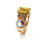 Ring By Mariana Woman Beautiful Rectangle Yellow Jasper Mineral and AB Swarovski Crystals - Image 3