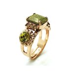 Mariana Ring Beautiful Rectangle Shape Opal Andino Stone & Forest Green Austrian Crystals