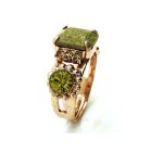 Mariana Ring Beautiful Rectangle Shape Opal Andino Stone & Forest Green Austrian Crystals - Image 2