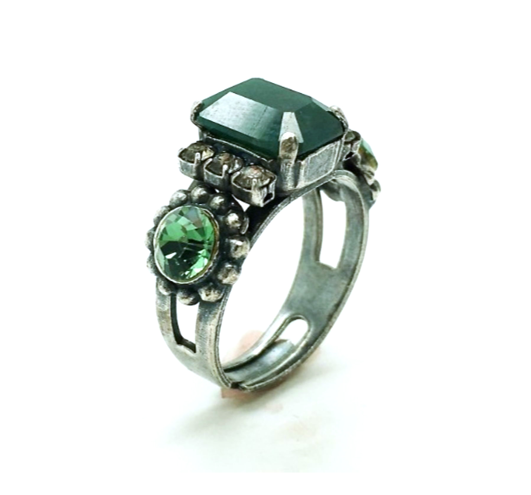 R-7202-M7-SP (3) Ring By Mariana Beautiful Rectangle Shape Jade Emerald Blue Green Swarovski Crystals - Image 1
