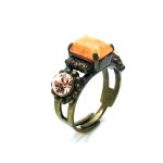Mariana Ring Rectangle Agat Apricot Stone and Pink Swarovski Crystals - Image 2