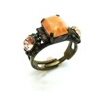 Mariana Ring Rectangle Agat Apricot Stone and Pink Swarovski Crystals - Image 3