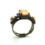 Mariana Ring Rectangle Agat Apricot Stone and Pink Swarovski Crystals