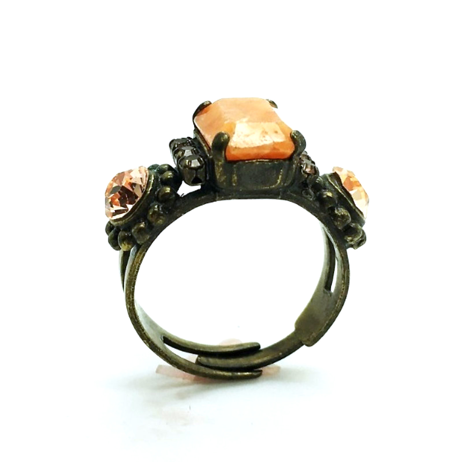R-7202-M90-AG (6) Mariana Ring Rectangle Agat Apricot Stone and Pink Swarovski Crystals - Image 1