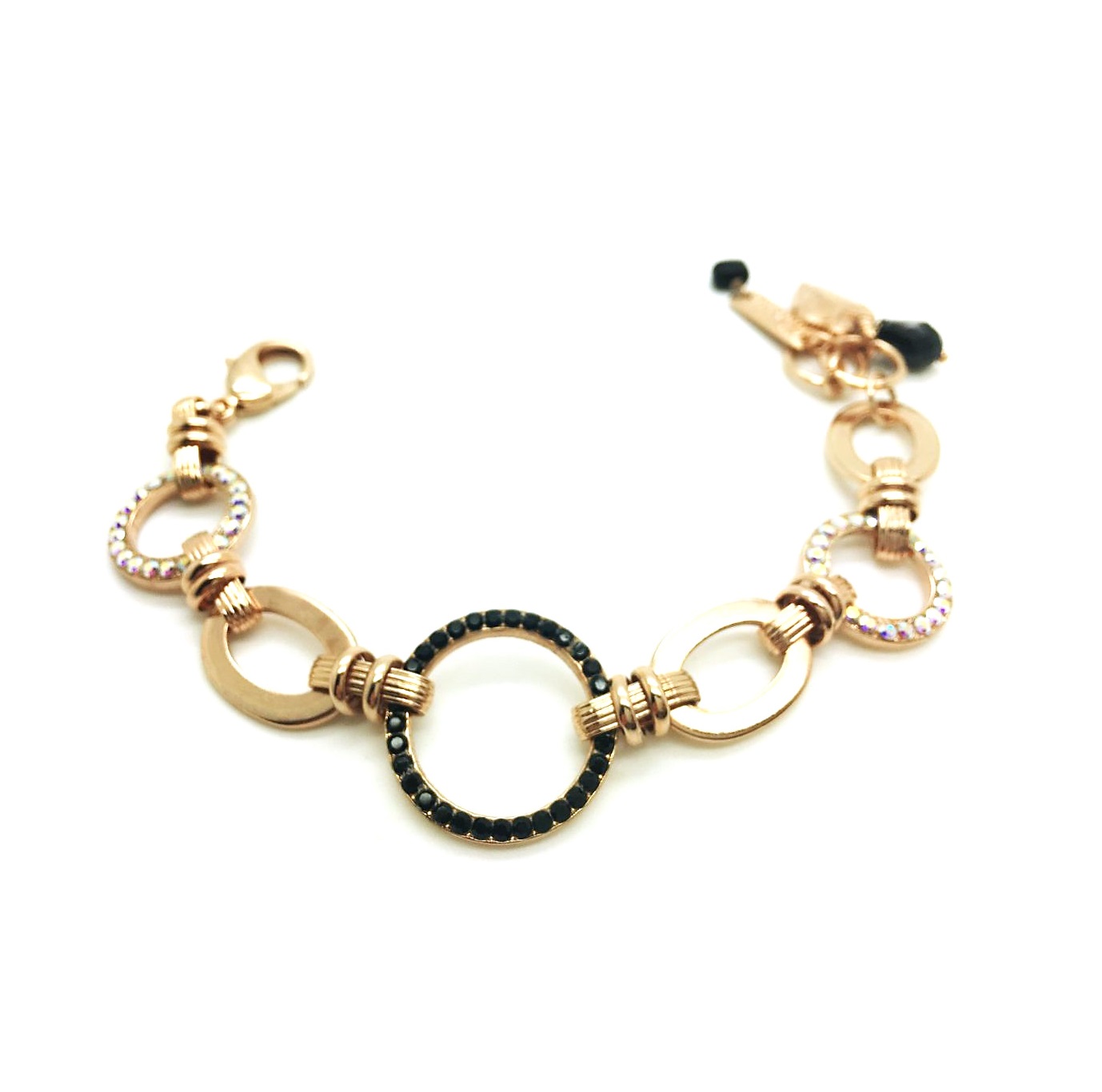 B-4083-1-3701-RG (1) Bracelet By Mariana My Treasures Coll. Beautiful Circle Black and Clear Swarovski Crystals - Image 1