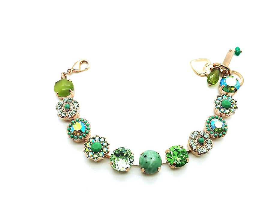 B-4084-1043-RG (2) Bracelet By Mariana Woman Beautiful Flower Peridot, Apple Green and AB Swarovski Crystals - Image 1