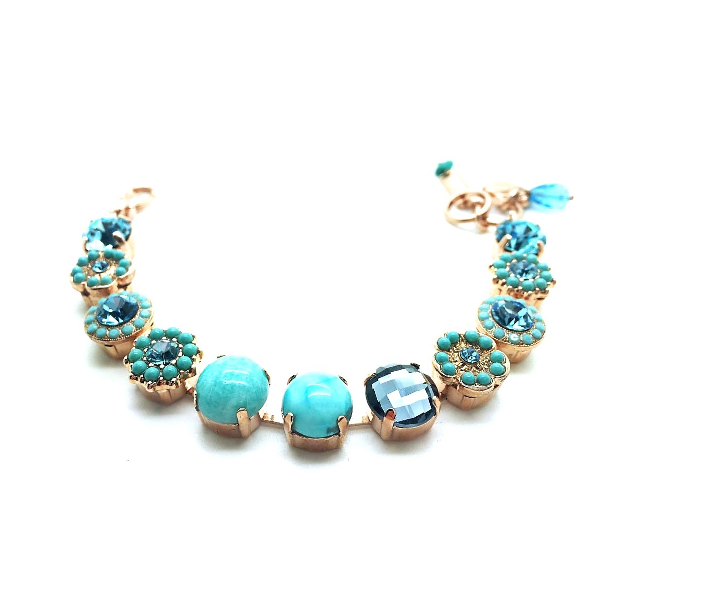 B-4084-M2672-RG (3) Bracelet By Mariana My Treasures Coll. Beautiful Turquoise Mineral and Light Blue Swarovski Crystals - Image 1