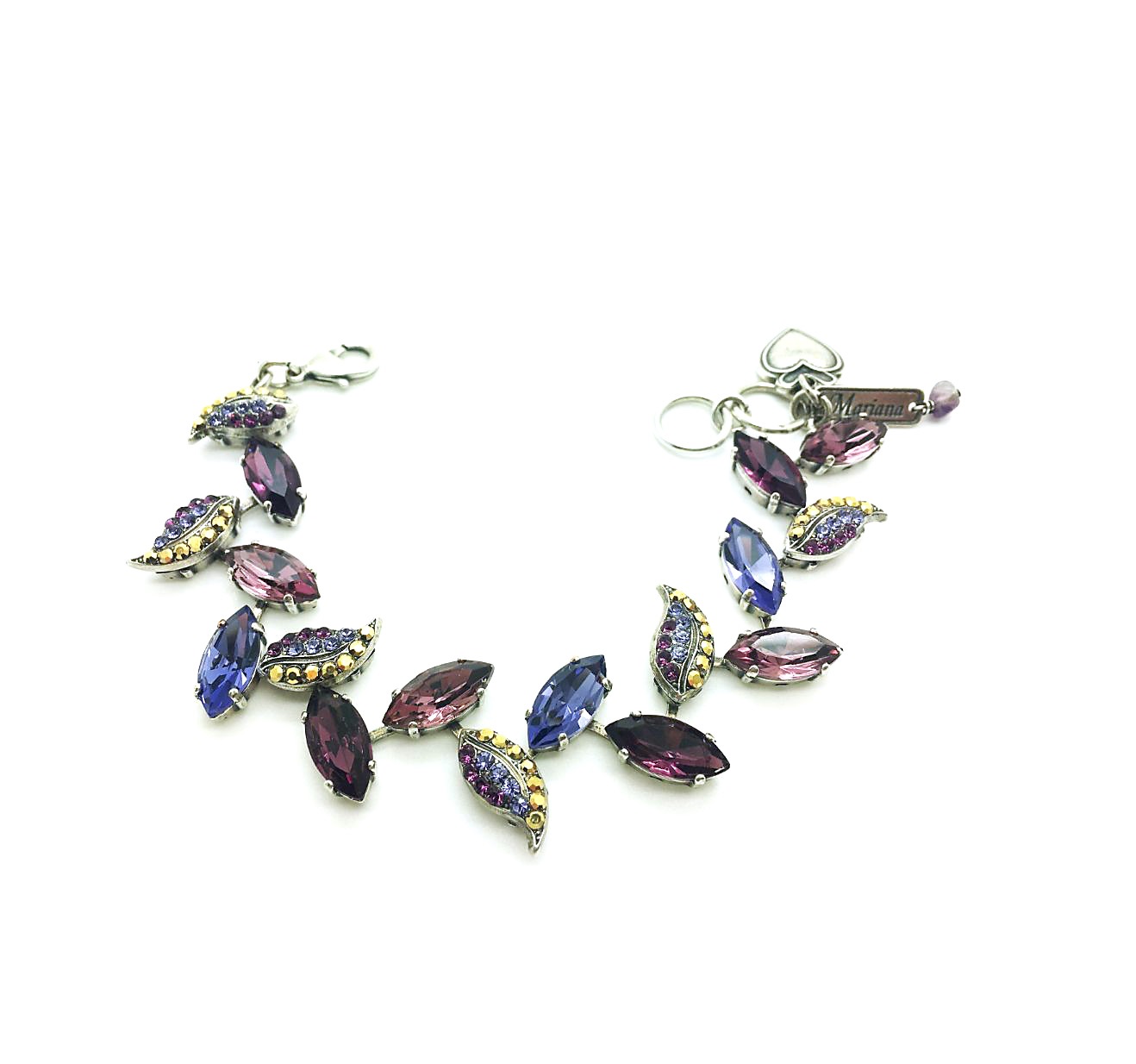 B-4143-2076-SP (6) Bracelet By Mariana My Treasures Coll. Beautiful Leaf Blue and Purple Swarovski Crystals - Image 1