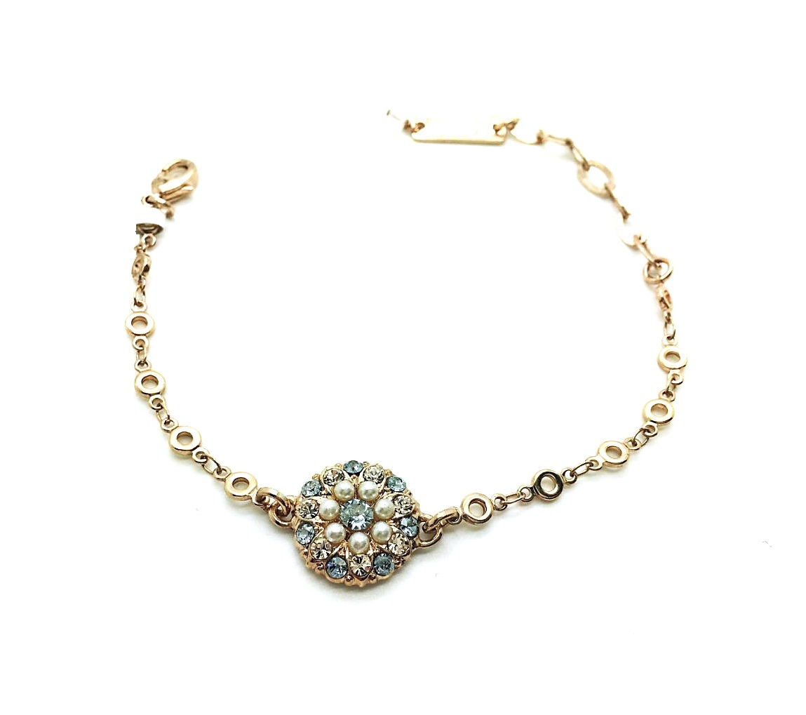 B-4212-2-M48265-RG (1) Bracelet By Mariana Woman Beautiful Pearl Mineral and Blue Swarovski Crystals - Image 1