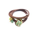 Bracelet By Mariana Woman Beautiful Leather and Flower Green Swarovski Crystals