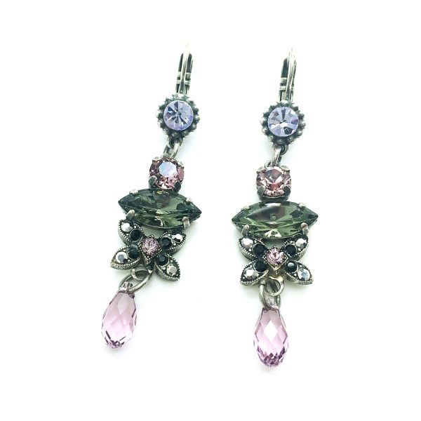 Mariana Earrings Drop Pink & Champagne Flower Austrian Crystals Fait Inspiration Coll.