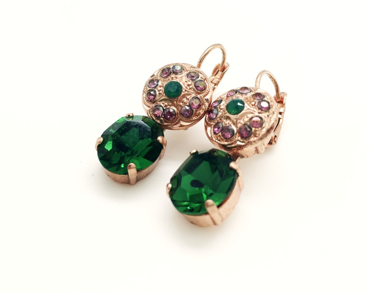 E-1032-225-RG (2) Mariana Earrings Green & Purple Swarovski Crystal My Treasures Coll. - Image 1