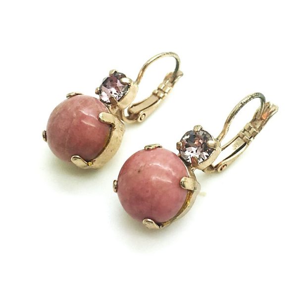 Mariana Earrings Rhodonite Mineral & Light Pink Swarovski Crystal My Treasures Coll.
