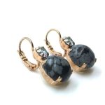 Earrings By Mariana My Treasures Coll. Elegant Round Drop Snowflake Obsidian Mineral - Image 3
