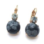 Earrings By Mariana My Treasures Coll. Elegant Round Drop Snowflake Obsidian Mineral