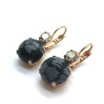 Earrings By Mariana My Treasures Coll. Elegant Round Drop Snowflake Obsidian Mineral - Image 2
