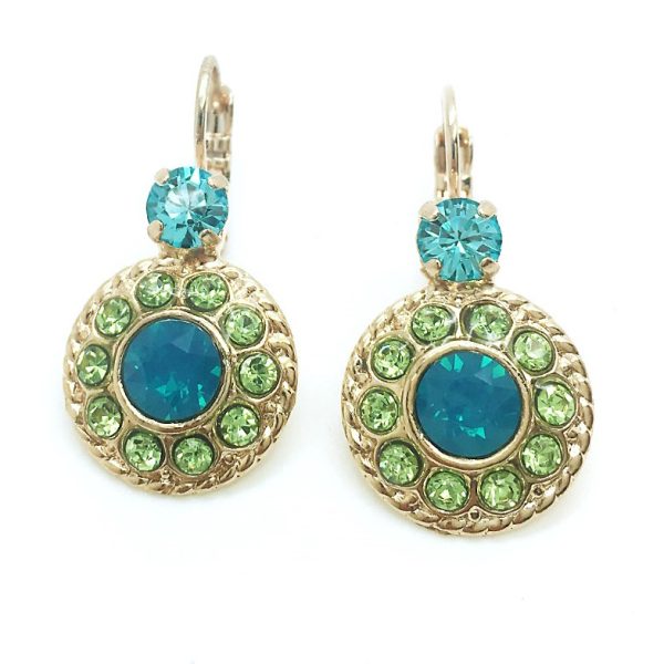 Earrings By Mariana Woman Flower Green and Blue Swarovski Crystals